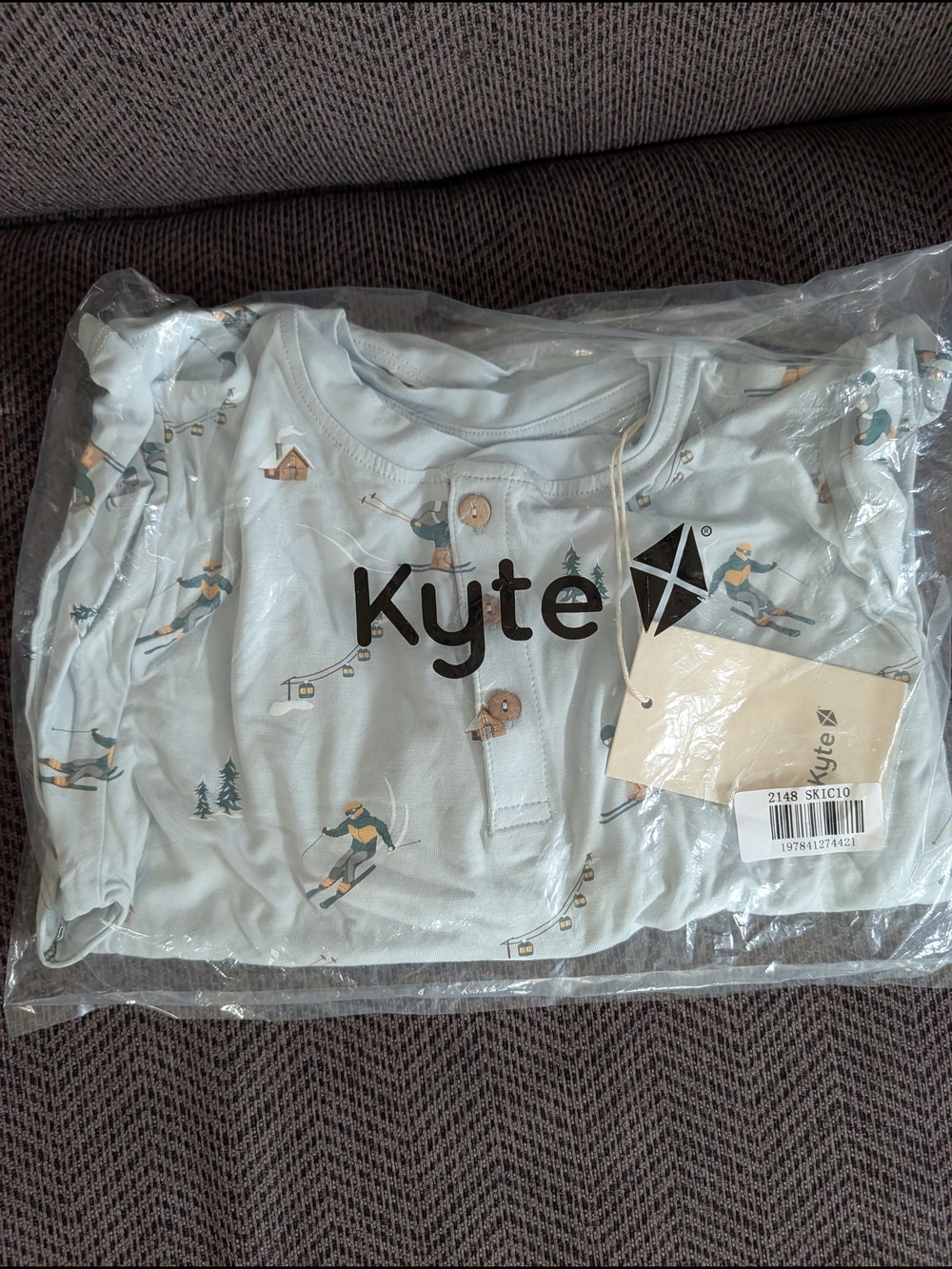 Kyte Baby Light Blue Ski Print Henley Top Kids